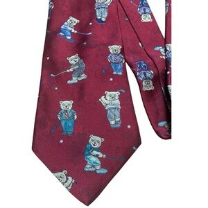 vintage String beans golf teddy bear Playful Red Tie with Bear Print sporty polo